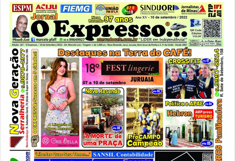 Jornal O EXPRESSO Edição 167 - Sábado 10/09 - Aniversário de Nova Resende, 97 anos: