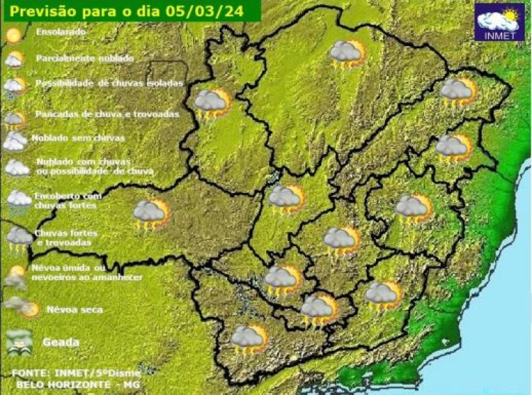 Previsão do tempo para Minas Gerais nesta terça-feira, 5 de março