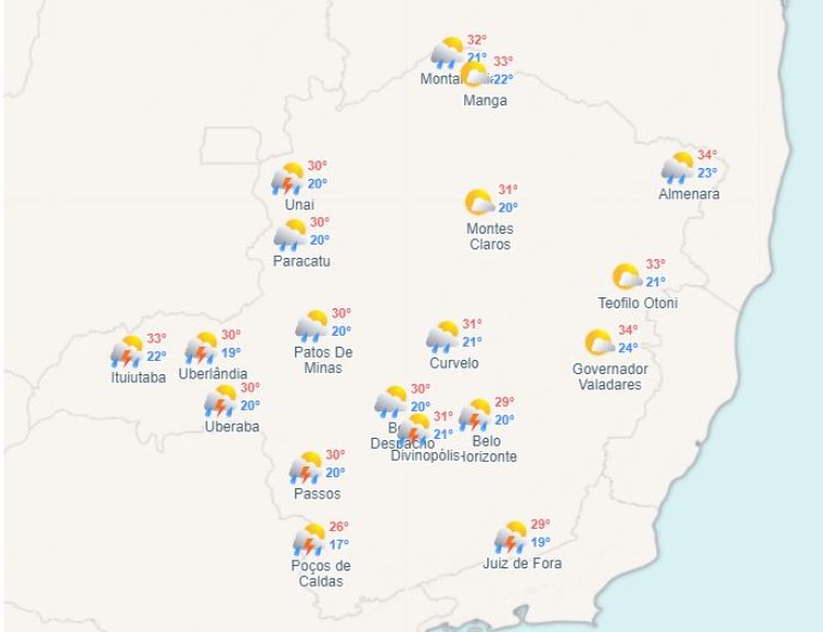 Previsão do tempo para Minas Gerais nesta quarta-feira, 6 de março