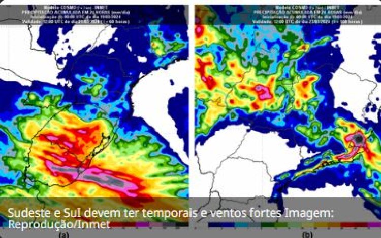 TEMPESTADES a vista para o Sul e o Sudeste  de até 180 milímetros de chuva