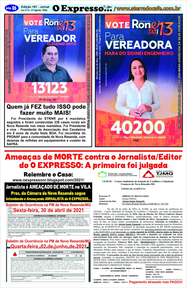 Jornal O EXPRESSO... - Edição 191: "A última linha de defesa!" - Julgada a Ameaça de MORTE contra JORNALISTA da VILA