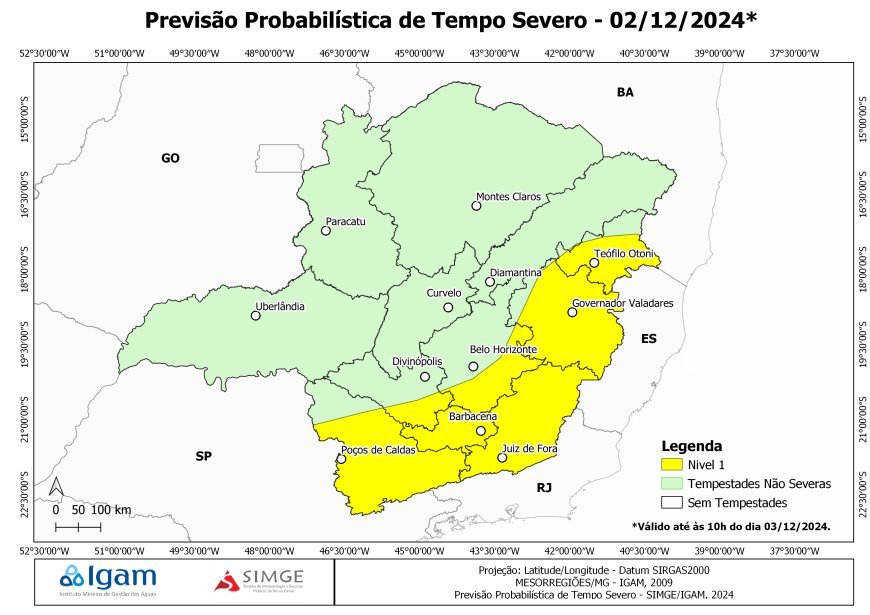 Previsão de Tempo Instável em Minas Gerais, segunda (02/12)