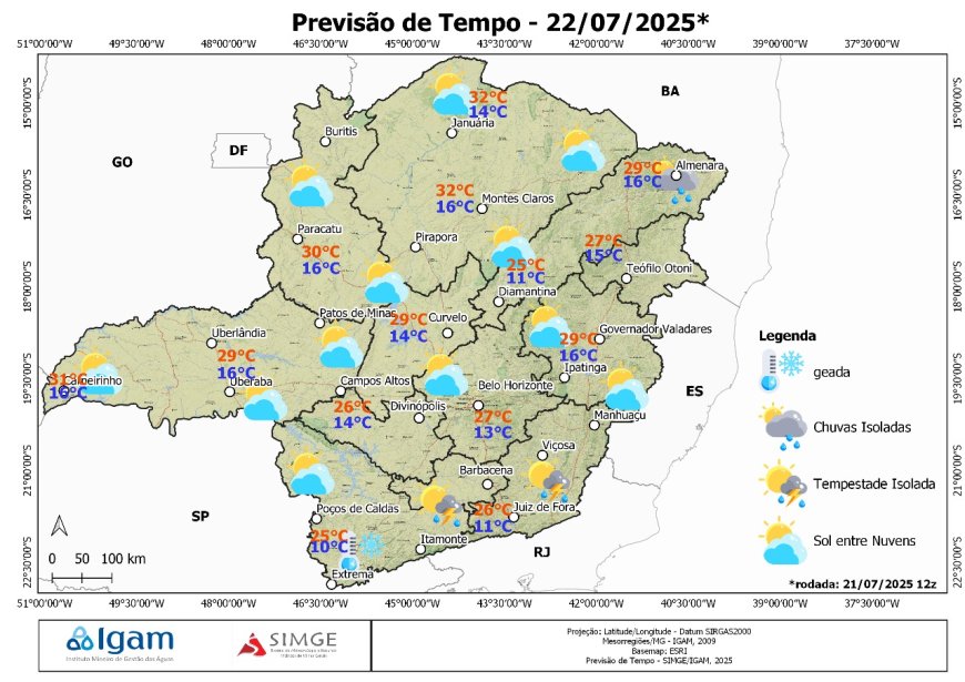 Previsão do Tempo em Minas Gerais: Risco de Tempestades Isoladas e Baixa Umidade em 22 de Julho de 2025