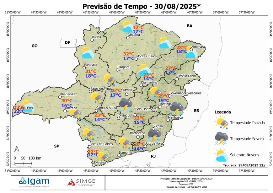 Instabilidade com tempestades no início do dia em Minas Gerais e melhora à tarde mantém o clima instável e fresco