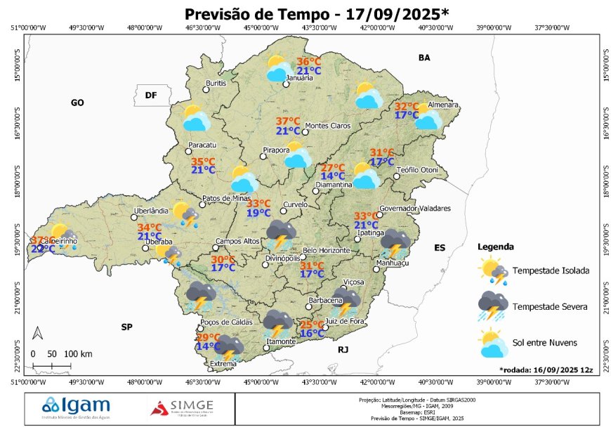 Previsão do tempo em Minas Gerais: tempestades severas no Sul e BH, calor de até 38°C no Triângulo e Norte