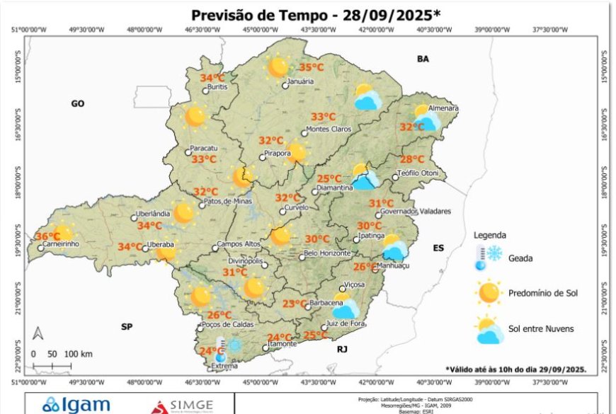 Domingo com calor acima de 30 °C em Minas Gerais e ar seco