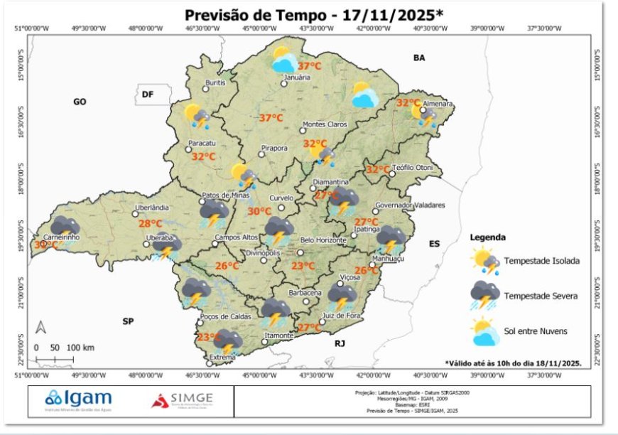 Tempo instável marca a segunda-feira em Minas Gerais