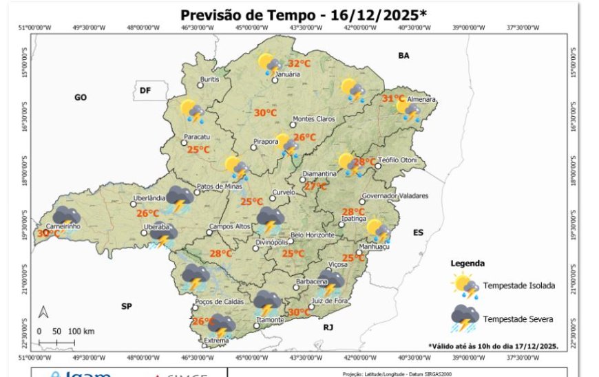 Tempestades severas atingem Minas Gerais nesta terça-feira