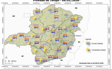 Previsão do tempo em Minas Gerais nesta sexta-feira, 9 de janeiro