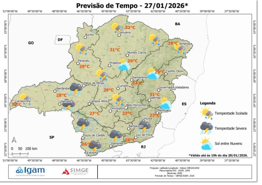 Previsão do tempo alerta para tempestades no sudoeste de Minas Gerais