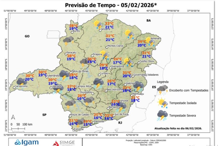 Fenômeno mantem chuvas fortes e risco de tempestades em Minas Gerais