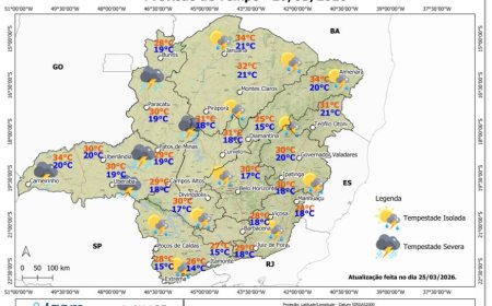 Previsão do tempo hoje: chuva no Sul e alerta no Sudoeste de Minas Gerais