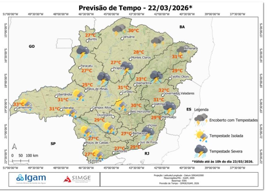Previsão do tempo em Nova Resende Minas Gerais neste domingo 22