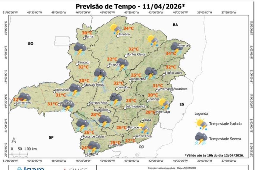 Previsão do tempo em Nova Resende Minas Gerais sábado 11 abril