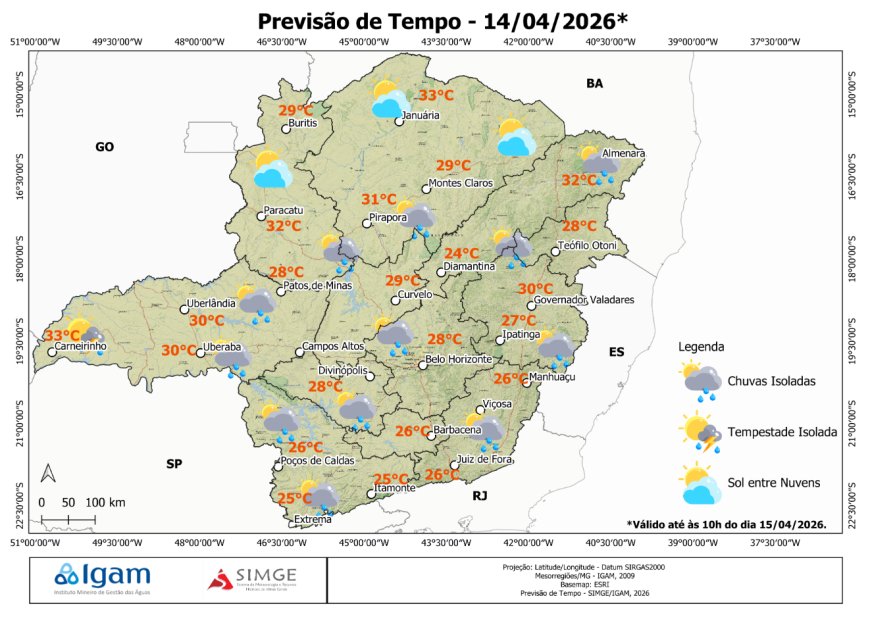 Previsão do tempo para Minas Gerais e Nova Resende