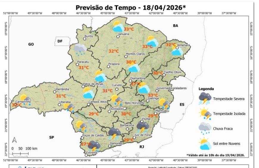Previsão do tempo em Nova Resende Minas Gerais neste sábado 18 de abril