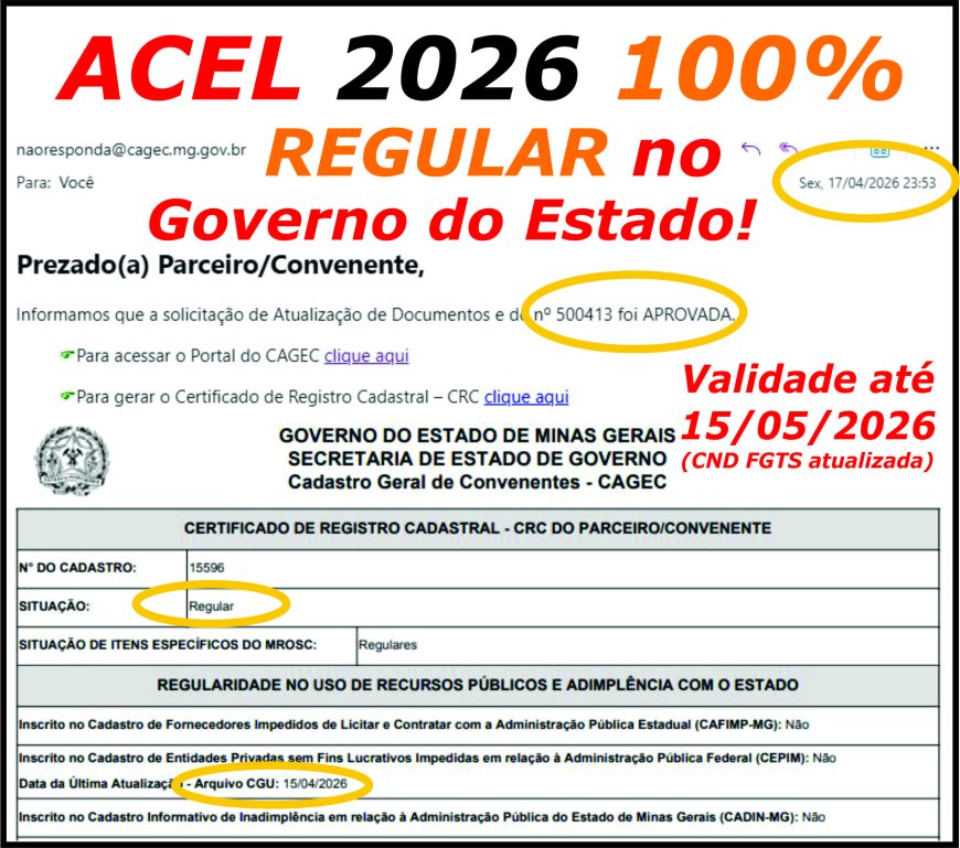 ACEL Lavapés, ABRIL 2026, está aprovada no CAGEC de Minas