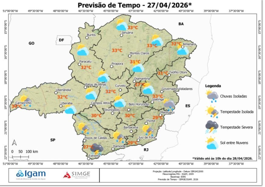 Previsão do tempo para Nova Resende e Sudoeste de Minas Gerais hoje