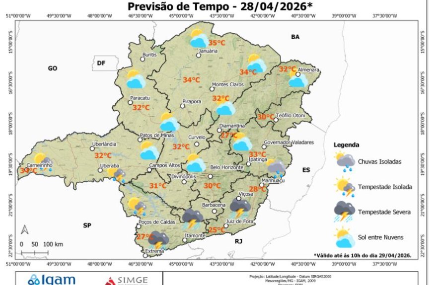 Previsão do tempo no sudoeste de Minas Gerais e Nova Resende hoje