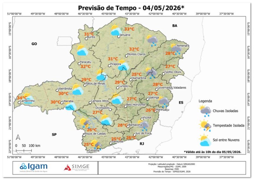 Previsão do tempo em Nova Resende e sudoeste de Minas Gerais hoje