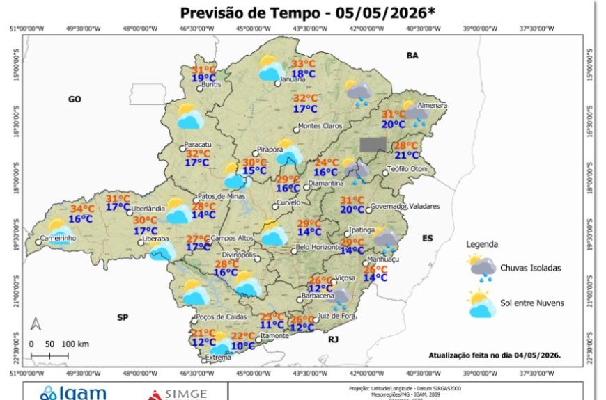 Previsão do tempo em Nova Resende e Sudoeste de Minas hoje
