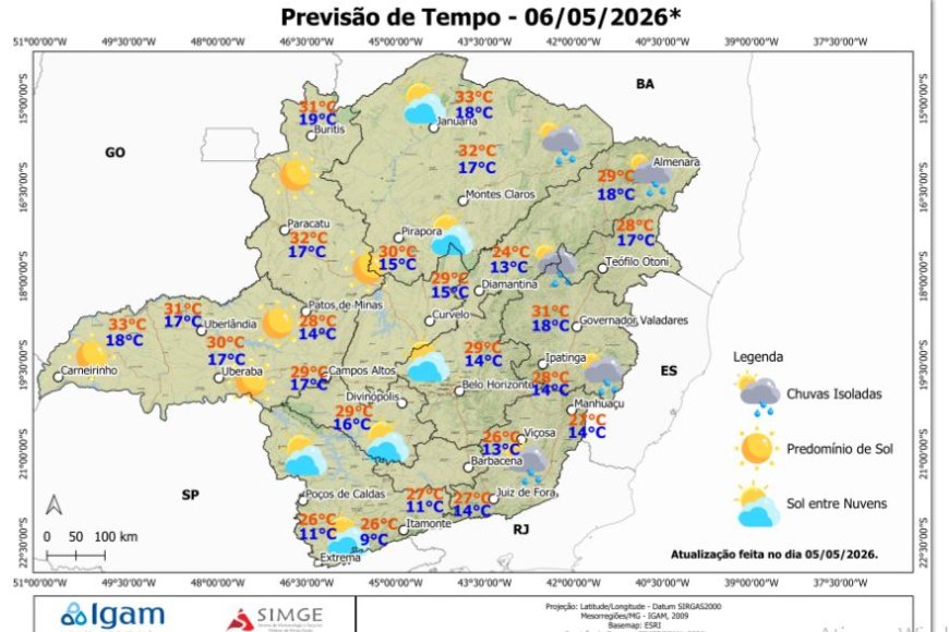 Previsão do tempo em Nova Resende e o sudoeste de Minas Gerais hoje