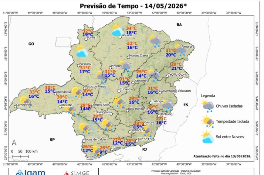 Previsão do tempo indica chuva no Sul de Minas e Nova Resende