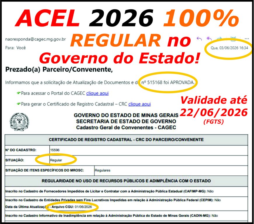 ACEL Lavapés 100% aprovada no CAGEC de Minas Gerais