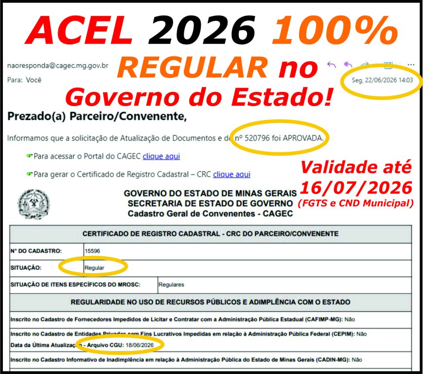 ACEL Lavapés 100% aprovada no CAGEC de Minas Gerais