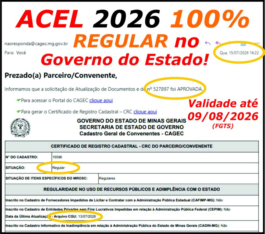 ACEL Lavapés 100% aprovada no CAGEC de Minas Gerais